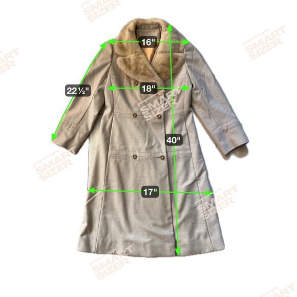 VINTAGE 1950’s YouthCraft Beige Womens Wool Long Coat Mink Fur Collar ILGUW Sz S - Picture 15 of 15